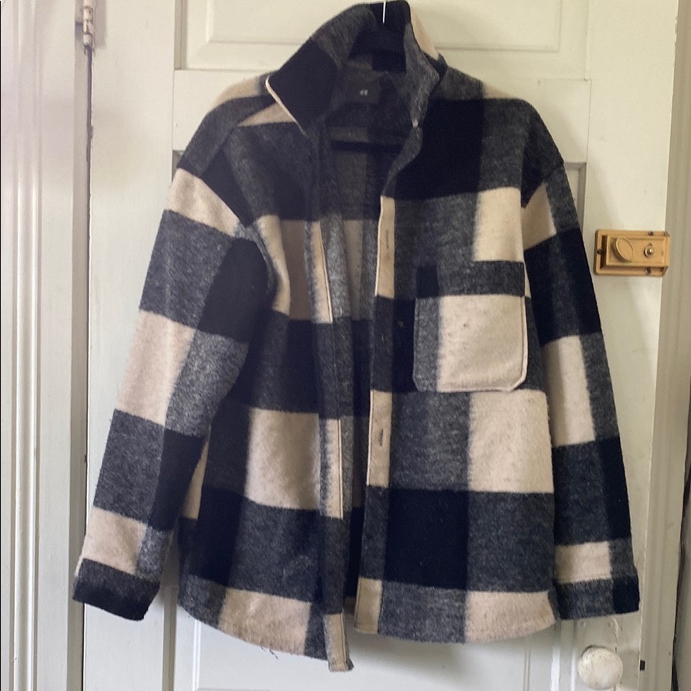 H&M Plaid Black and Cream Jacket